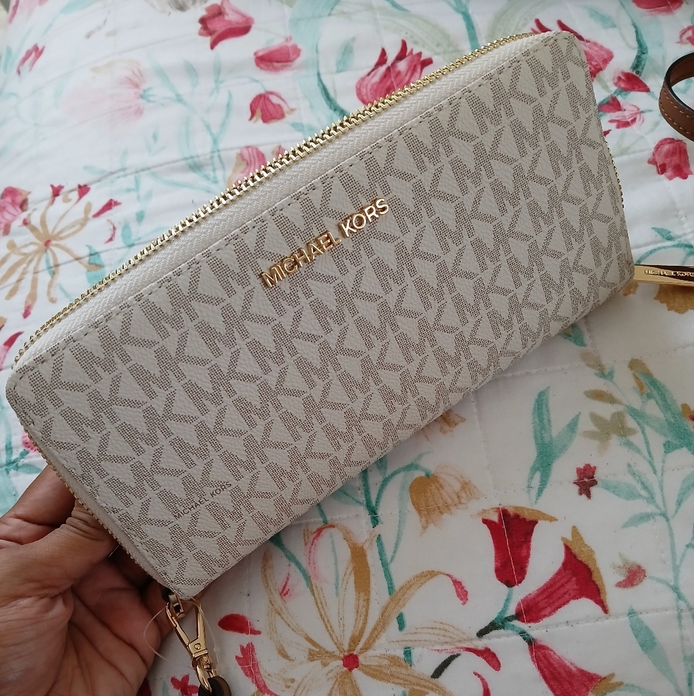 Michael Kors Gold and Cream Monogram Wallet